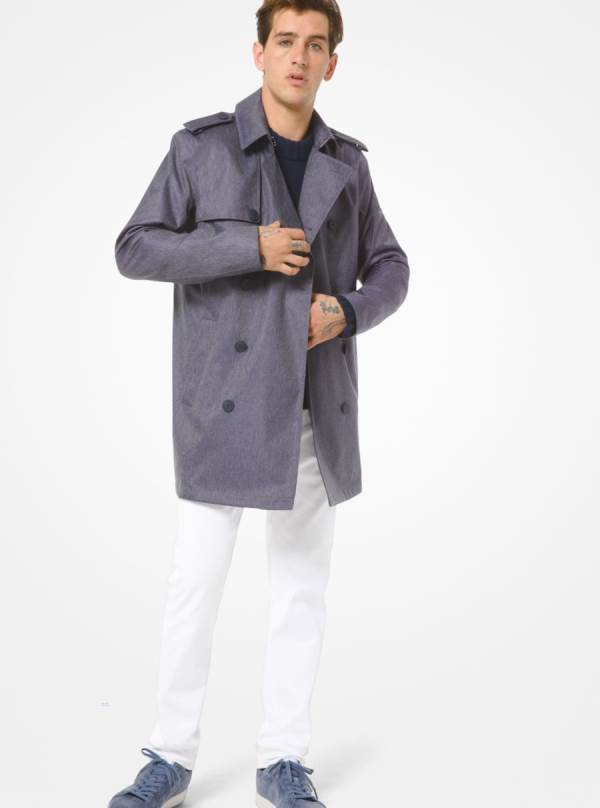 Panske Kabáty Michael Kors Denim-Weave Trench Indigo - Oblecenie Michael Kors Slevy | OZNIB-4789